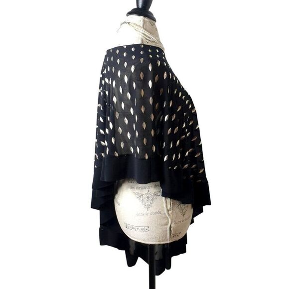 Joseph Ribkoff Poncho S Black Gold Leaf Print Asymmetrical Chiffon Cover Up - Picture 2 of 5